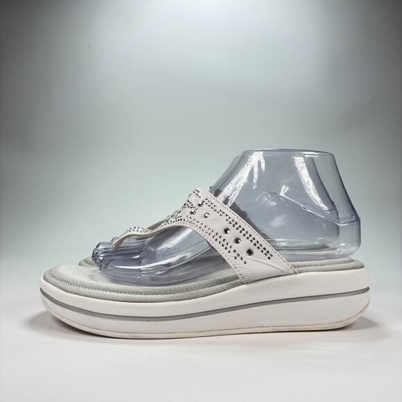 Skechers Gray Rhinestone Platform Thong Slip On Comfort Sandals Women's Size 8 - Picture 4 of 11